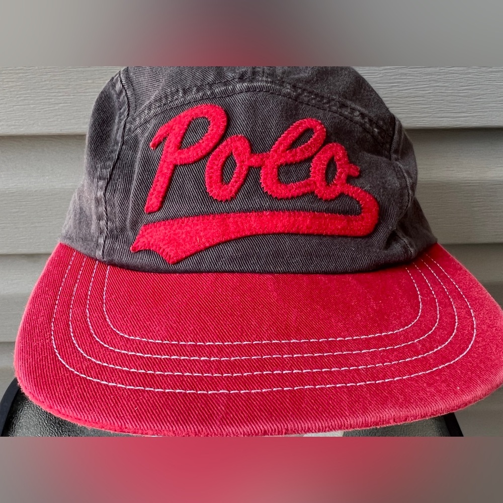 RARE- Vintage 90’s Polo Sport 5 Panel Adjustable Strap Hat Cap Gray/Red - Picture 2 of 10